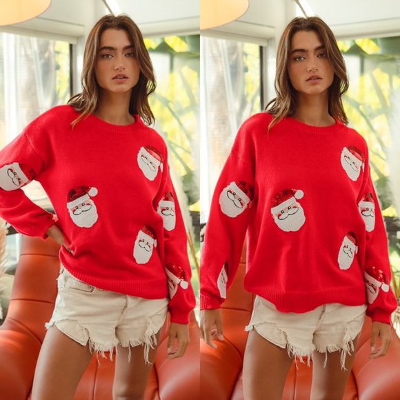 *BLACK FRIDAY SALE* Santa Baby Sequin Santa Red Pulloverp - Picture 3 of 5